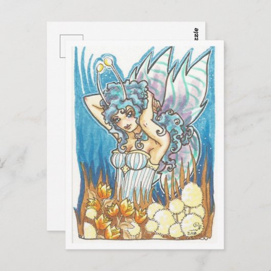 Carte Postale Gold Garden bleu Fairy imaginaire Art (Devant / Derrière)