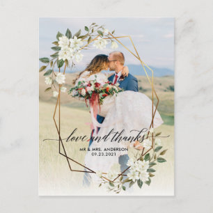 Carte Postale Gold Geo Frame Magnolia Photo Mariage Merci