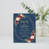 Carte Postale Gold Geometry Navy Bourgogne Floral Enregistrer la (Debout devant)