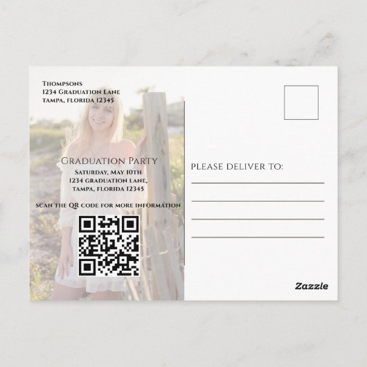 Carte Postale Gold Graduate Script Black Arch Two Photo QR Code (Dos)