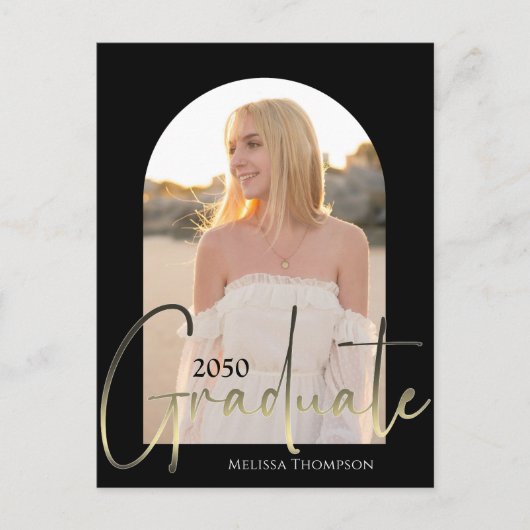 Carte Postale Gold Graduate Script Black Arch Two Photo QR Code (Devant)