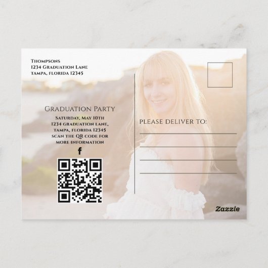 Carte Postale Gold Graduate Script Black Photo QR Code Site Web (Dos)