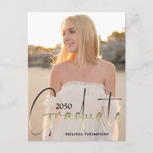 Carte Postale Gold Graduate Script Black Photo QR Code Site Web (Devant)