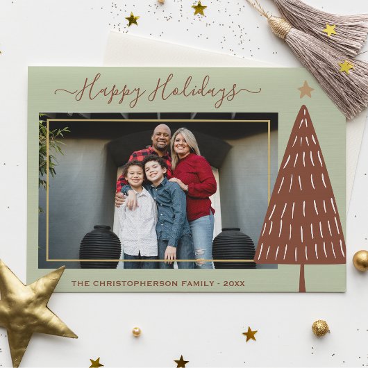 Carte Postale Gold Green Christmas Tree photo Holiday