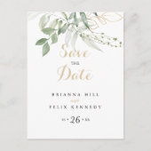 Carte Postale Gold Green Foliage Calligraphie Enregistrer la dat (Devant)