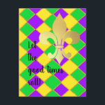 Carte Postale Gold Green Mardi Gras Harlequin Motif<br><div class="desc">Célébrez Mardi Gras avec ce Jacquard chic carnavalesque en harlequin rhombus, en jaune, vert, violet avec des détails faux or, pour un lux mardi gras festive vibes. Design Motif simple et minimaliste glam chic Mardi Gras pour adultes. Mardi Gras motif décor maison, Mardi Gras motif des idées de défilé de...</div>