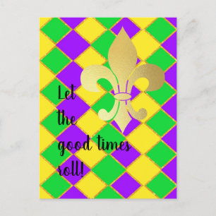 Carte Postale Gold Green Mardi Gras Harlequin Motif