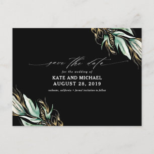 Carte Postale Gold Greenery Black Fall Enregistrer la date
