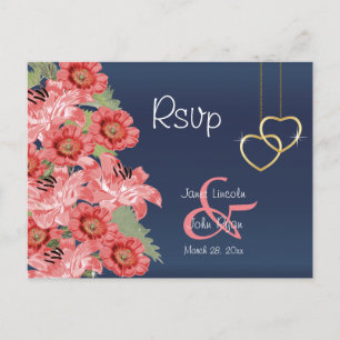 Carte Postale Gold Heart and Coral Flowers - RSVP