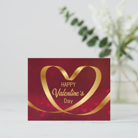 Carte Postale Gold Heart Ruban Heureuse Sainte-Valentin Rouge (Debout devant)