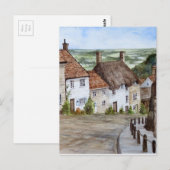 Carte Postale Gold Hill, Shaftesbury, Dorset Peinture à l'aquare (Devant / Derrière)