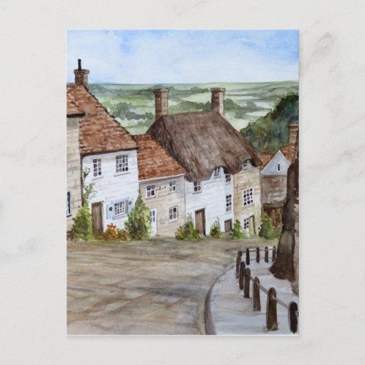 Carte Postale Gold Hill, Shaftesbury, Dorset Peinture à l'aquare (Devant)