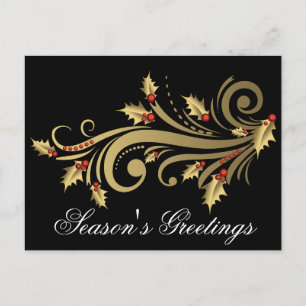 Carte postale Gold Holly & Scroll personnalisée