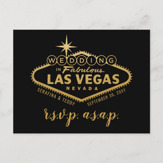 Carte postale Gold Las Vegas Sign Wedding RSVP Res (Devant)