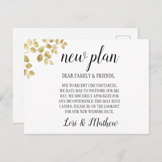 Carte Postale Gold Leaf Branch Changement de Faire-part d'événem (Devant / Derrière)