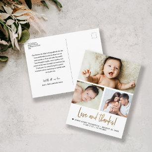 Carte Postale Gold Love et Merci Baby Photo Faire-part de naissa