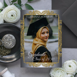 Carte Postale Gold Mandala Silver Grey Faire-part de graduation
