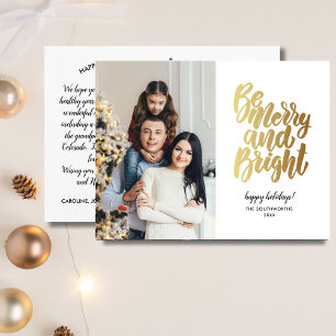 Carte Postale Gold Merry et Bright Happy Holidays Photo de famil