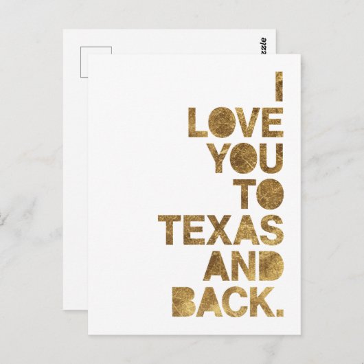 Carte Postale Gold Metallic Love You To Texas and Back Postcard (Devant / Derrière)