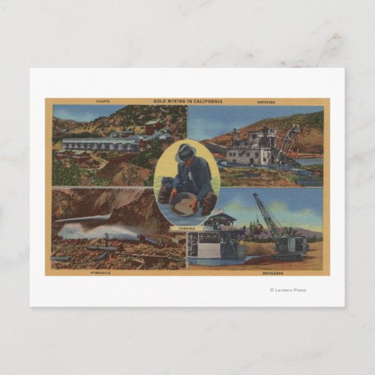 Carte Postale Gold Mining en Californie - Quarz, Dredge (Devant)
