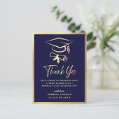 Carte Postale Gold Navy Blue Modern Graduation Party Merci (Debout devant)
