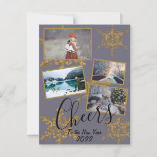 Carte Postale Gold Purple Cheers Flocon de neige 4 Photos Fête