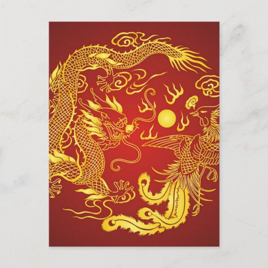 Carte Postale Gold Red Dragon Phoenix Chinese Wedding Favor (Devant)
