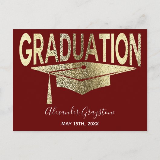 Carte Postale Gold Red Graduation Cap Enregistrer La Date (Devant)