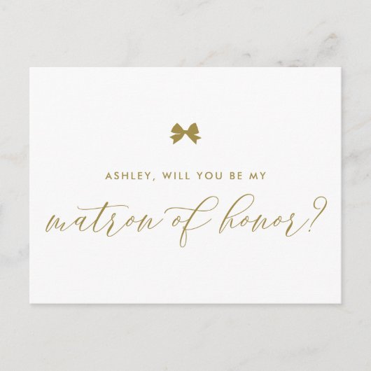 Carte Postale Gold Ribbon Bow vous serez mon maître d'honneur (Devant)