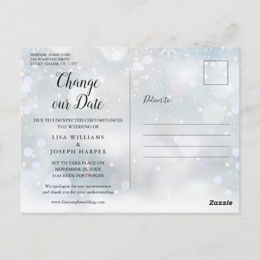 Carte Postale Gold Script Changer la date reportée de l'événemen (Dos)