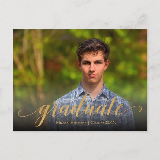 Carte Postale Gold Script Graduation ENREGISTRER LA DATE (Devant)