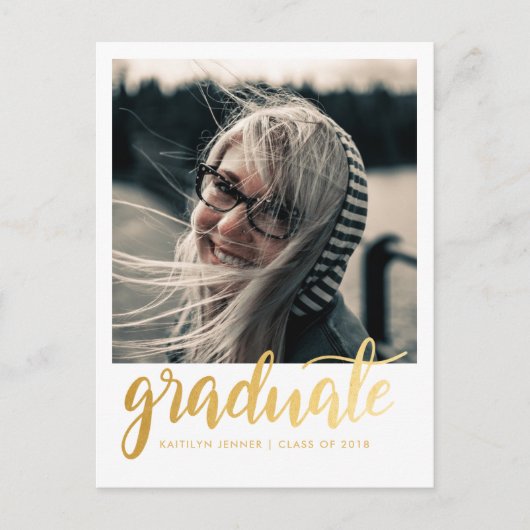 Carte Postale Gold Script Graduation Party | Enregistrer la phot (Devant)