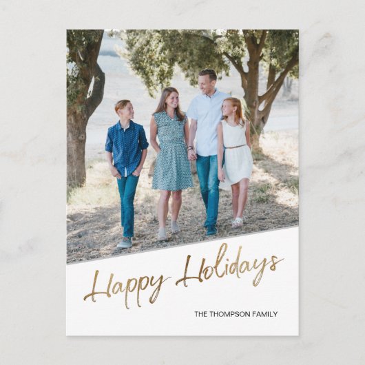 Carte Postale Gold Script Happy Holidays Photo de famille (Devant)