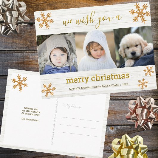 Carte Postale Gold Snowflake 3 Photo Joyeux Noël