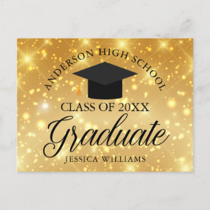 Carte Postale Gold Sparkle Graduation Party Faire-part personnal