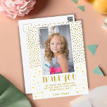 Carte Postale Gold Stars Faux Parties scintillant Birthday Kids<br><div class="desc">Gold Stars Faux Parties scintillant Birthday Kids Girl Photo Merci Postcard. Joli anniversaire merci carte postale pour vos amis et votre famille. Téléchargez votre photo et personnalisez la carte postale avec votre nom et votre texte. La carte a des étoiles dorées et des points de parties scintillant faux. Super comme...</div>