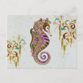 Carte Postale Gold Summer Rainbow Seahorse Parties scintillant (Devant)