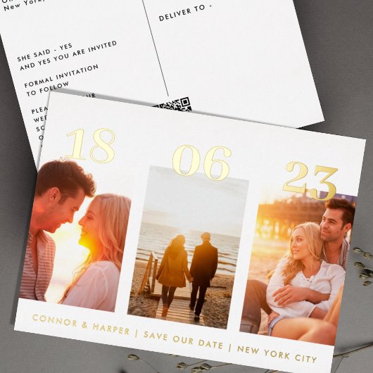 Carte Postale GOLD Three Photo QR CODE Enregistrer