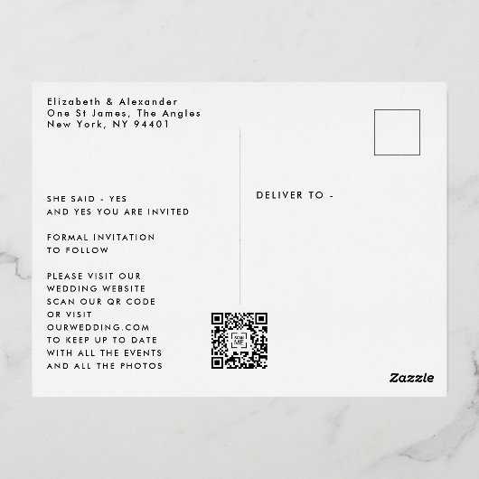 Carte Postale GOLD Three Photo QR CODE Enregistrer (Verso)