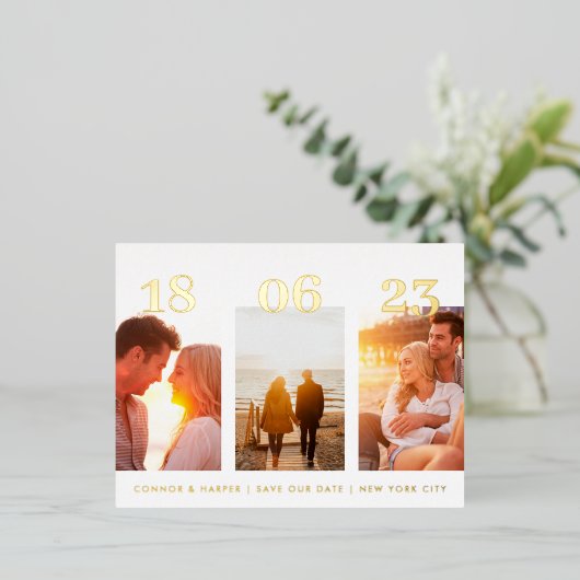 Carte Postale GOLD Three Photo QR CODE Enregistrer (Debout devant)