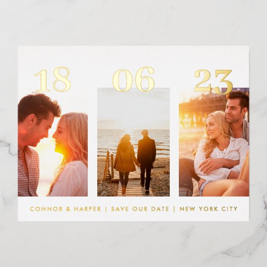 Carte Postale GOLD Three Photo QR CODE Enregistrer (Recto)