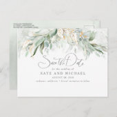 Carte Postale Gold Touch Greenery Romantique Enregistrer la date (Devant / Derrière)