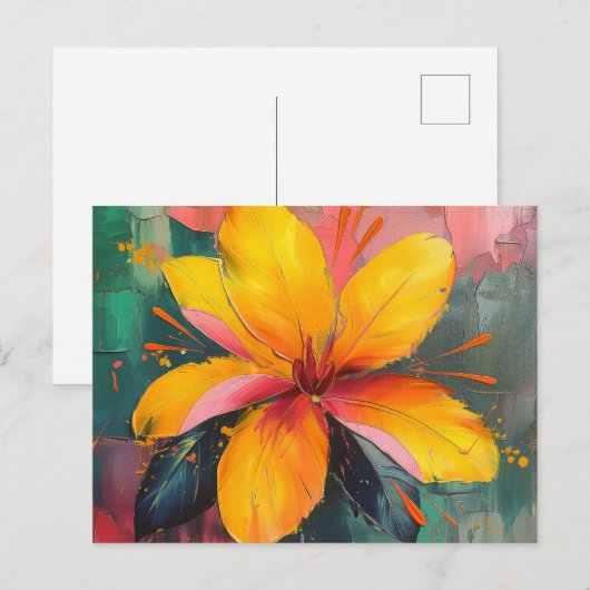 Carte Postale Golden Bloom – Expression Florale Abstraite Vibran (Devant / Derrière)