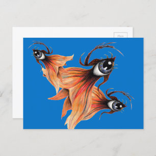 Carte Postale Golden Eye Surreal Goldfish Imaginaire Art origina