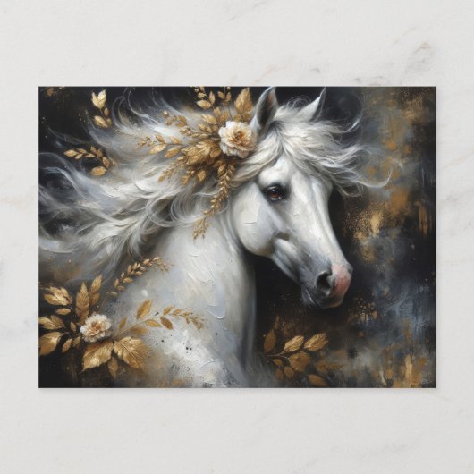 Carte Postale Golden Floral White Horse Art (Devant)