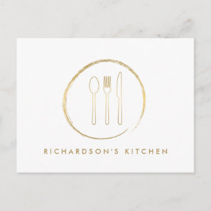 Carte Postale GOLDEN FORK SPOON KNIFE SKETCH LOGO for Catering