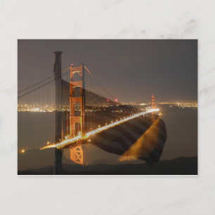 Carte Postale Golden Gate Bridge & USA Drapeau