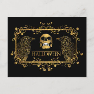 Carte Postale Golden Halloween Ravens crâne