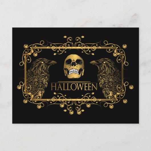 Carte Postale Golden Halloween Ravens crâne (Devant)