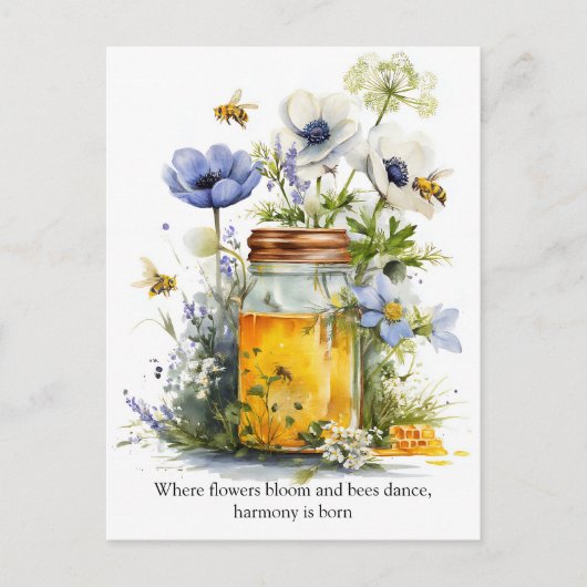 Carte Postale Golden Harmony Honey, Flowers, and Bees (Devant)